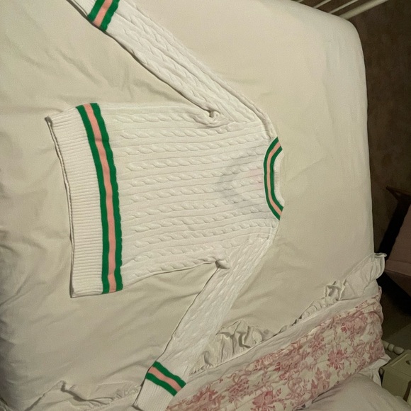 Lilly Pulitzer White Cable Knit Sweater with Green and Pink Accents - Picture 4 of 4